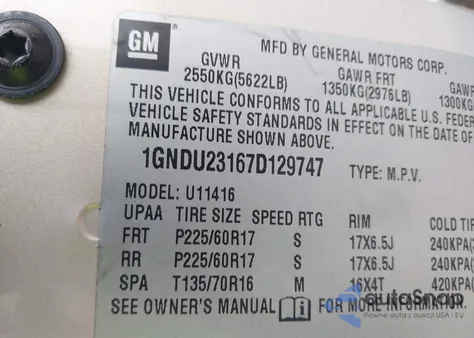 2007 Chevrolet Uplander Ls from USA, damaged, VIN 1GNDU23167D129747